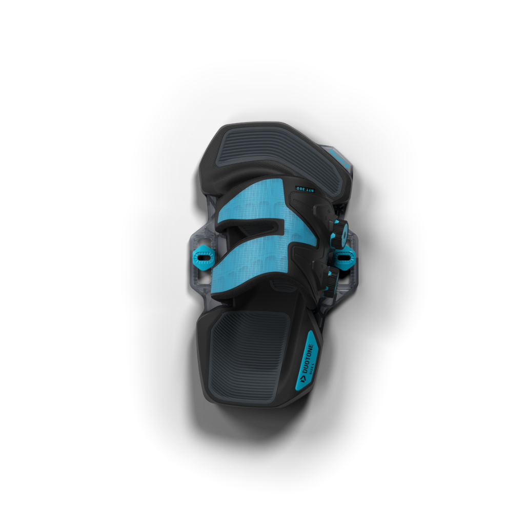 2027 Duotone NTT 360 kiteboard binding from above, showing the sneaker-style strap over the Entity footpad